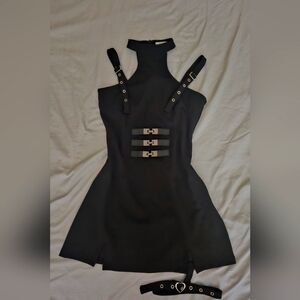 Lychee the Label | Black Buckle Leg Strap Dress | Size Medium